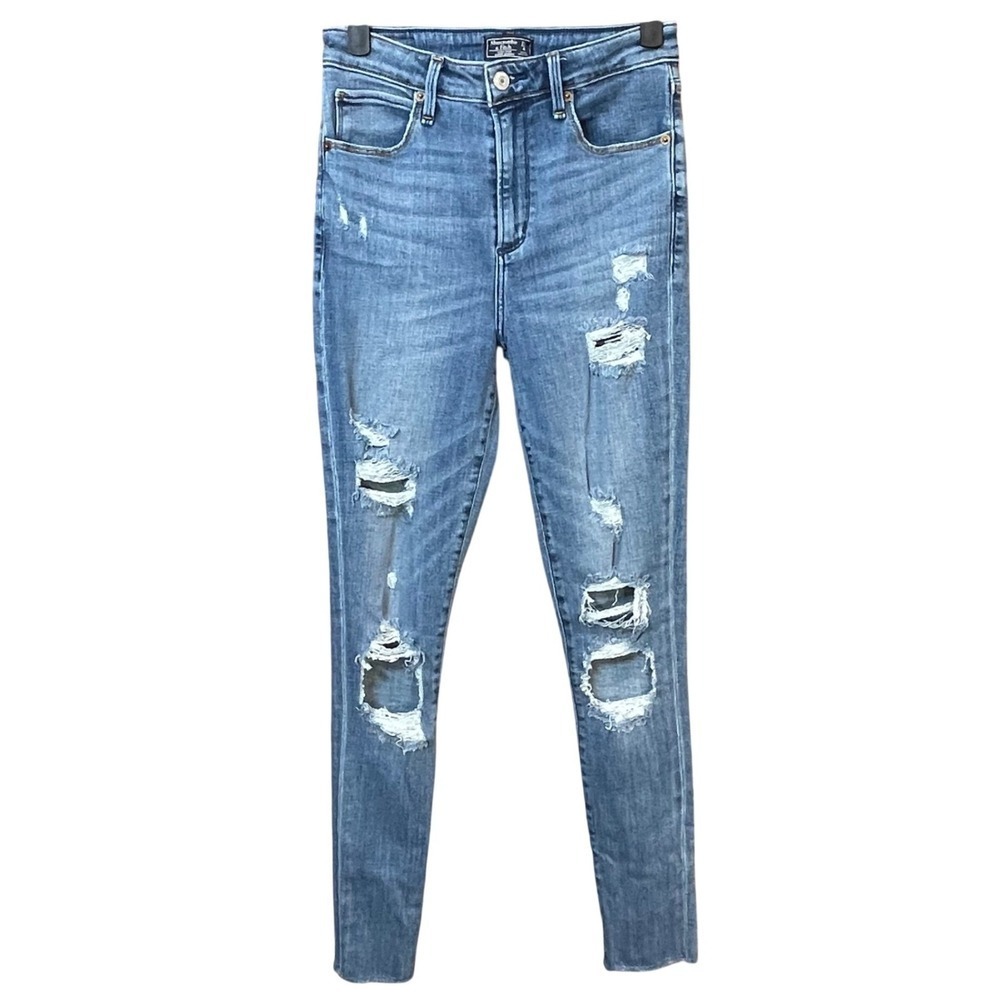 Abercrombie & Fitch Blue High Rise Super Skinny Curve Love Distressed Women 4L
